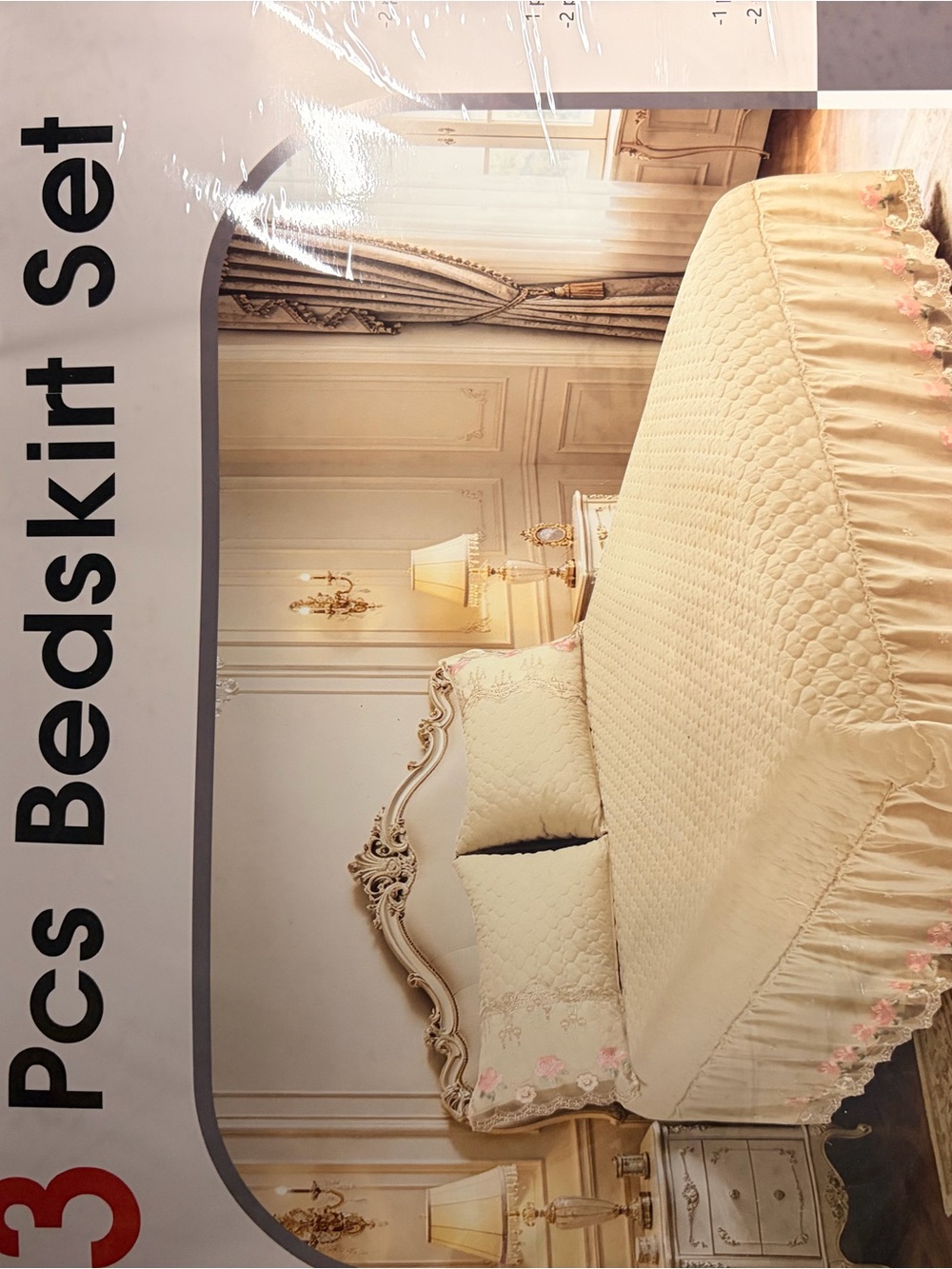 Classic Cream Quilted Bedskirt Set with Floral Trim